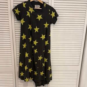 nununu Black Short-Sleeve Dress with Yellow Star Print
